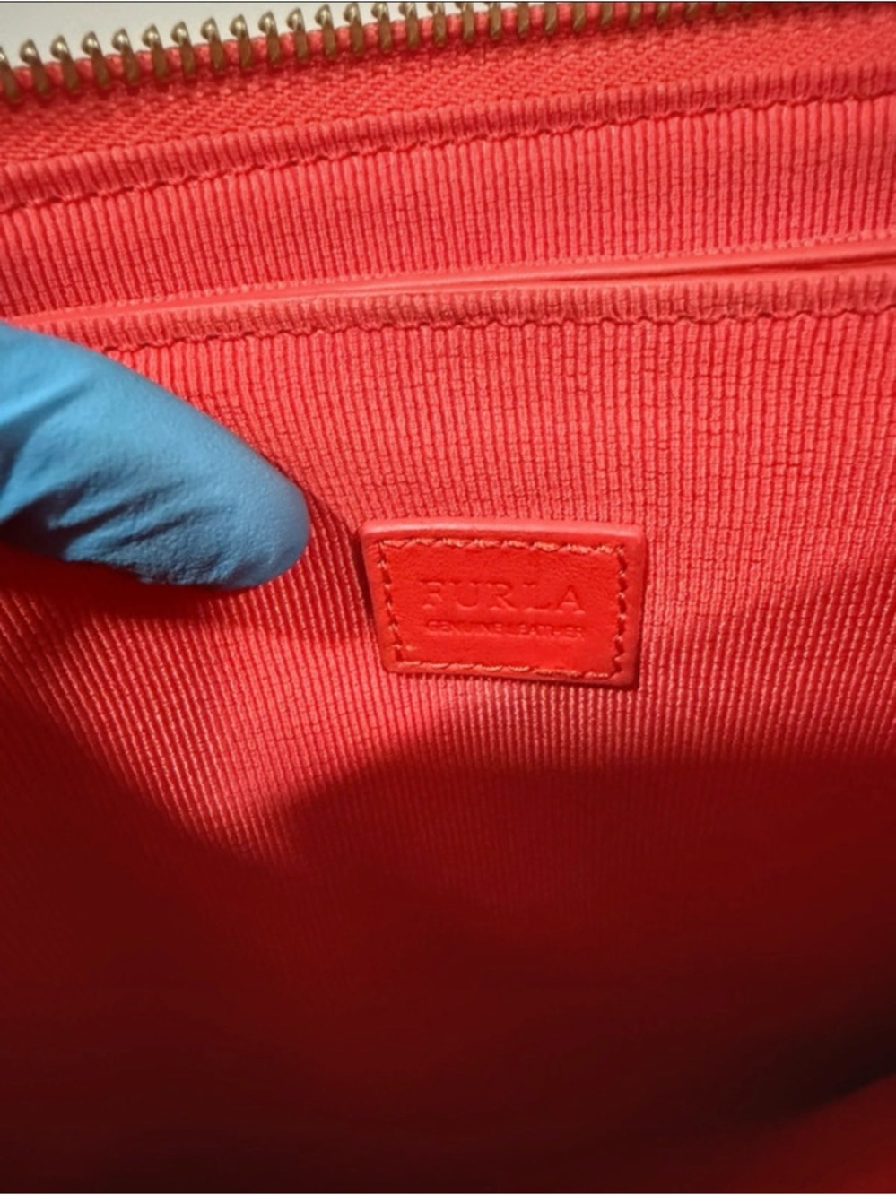 Furla Red Saffiano Leather Chain Crossbody Clutch Bag Gold - Picture 3 of 9